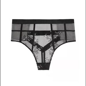 NWT VS Very Sexy High Waist Thong Mesh Black and Silver Metallic Panties